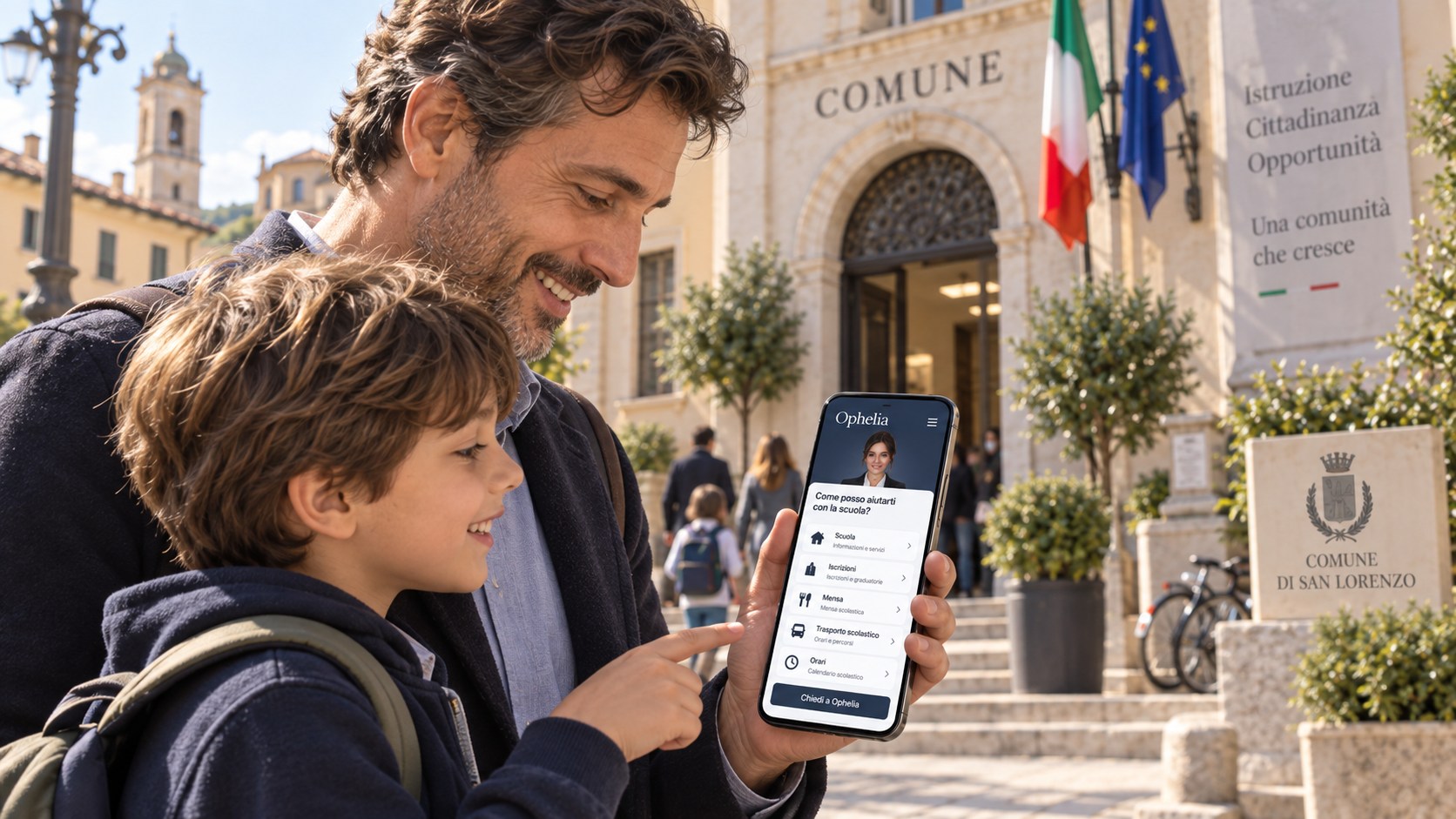Mockup smartphone con conversazione Ophelia