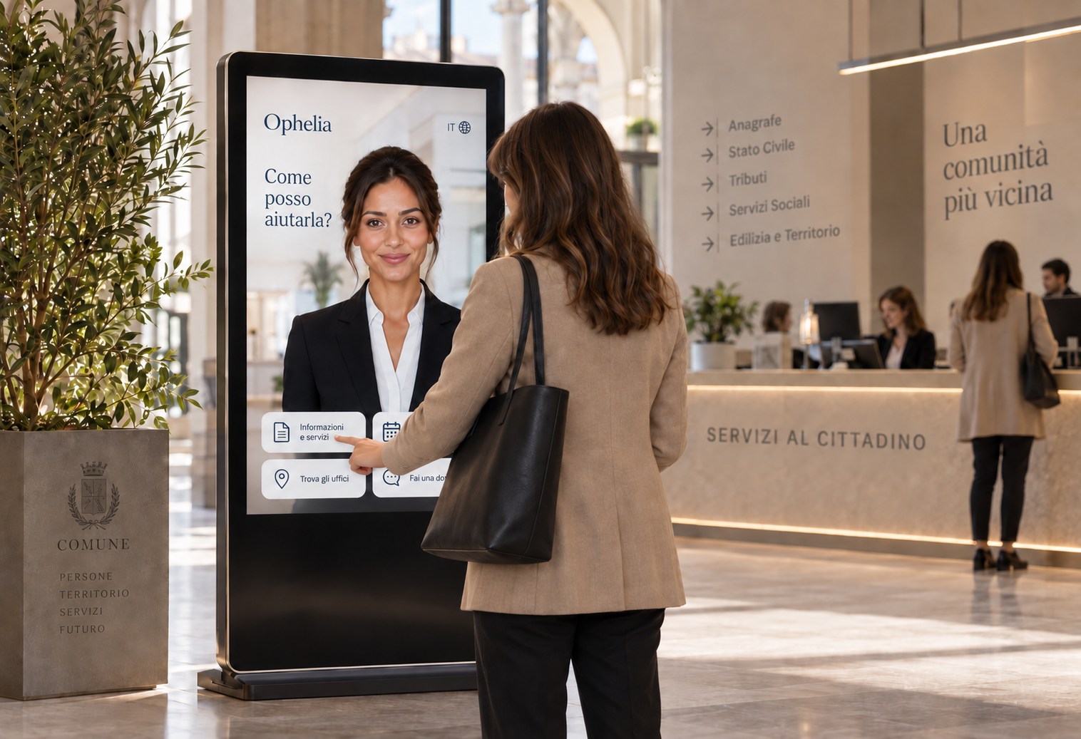 Persona che interagisce con un’interfaccia digitale su schermo